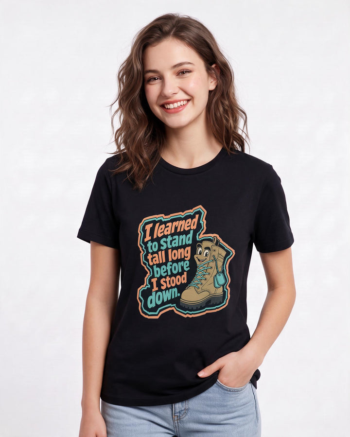 Graphic Women's Black T-Shirt - I learned to stand tall long before I product image 3