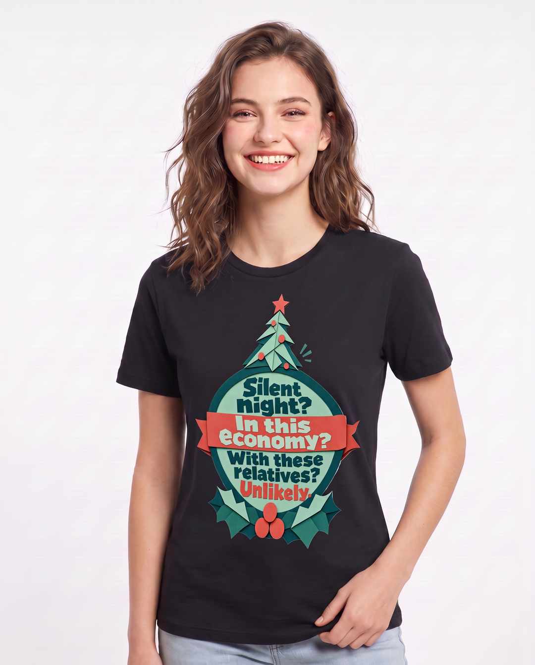 Christmas Women's Black T-Shirt - Silent night? In this economy? With product image 3