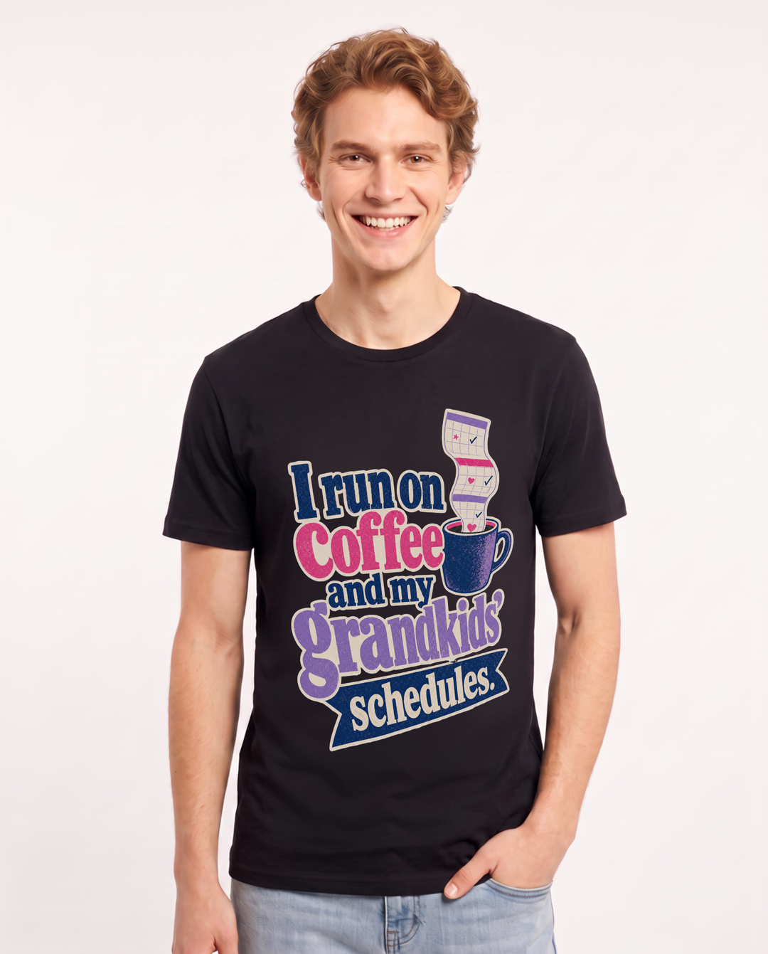Grandparent Men's Black T-Shirt – I run on coffee and my grandkids' schedules. product image 1