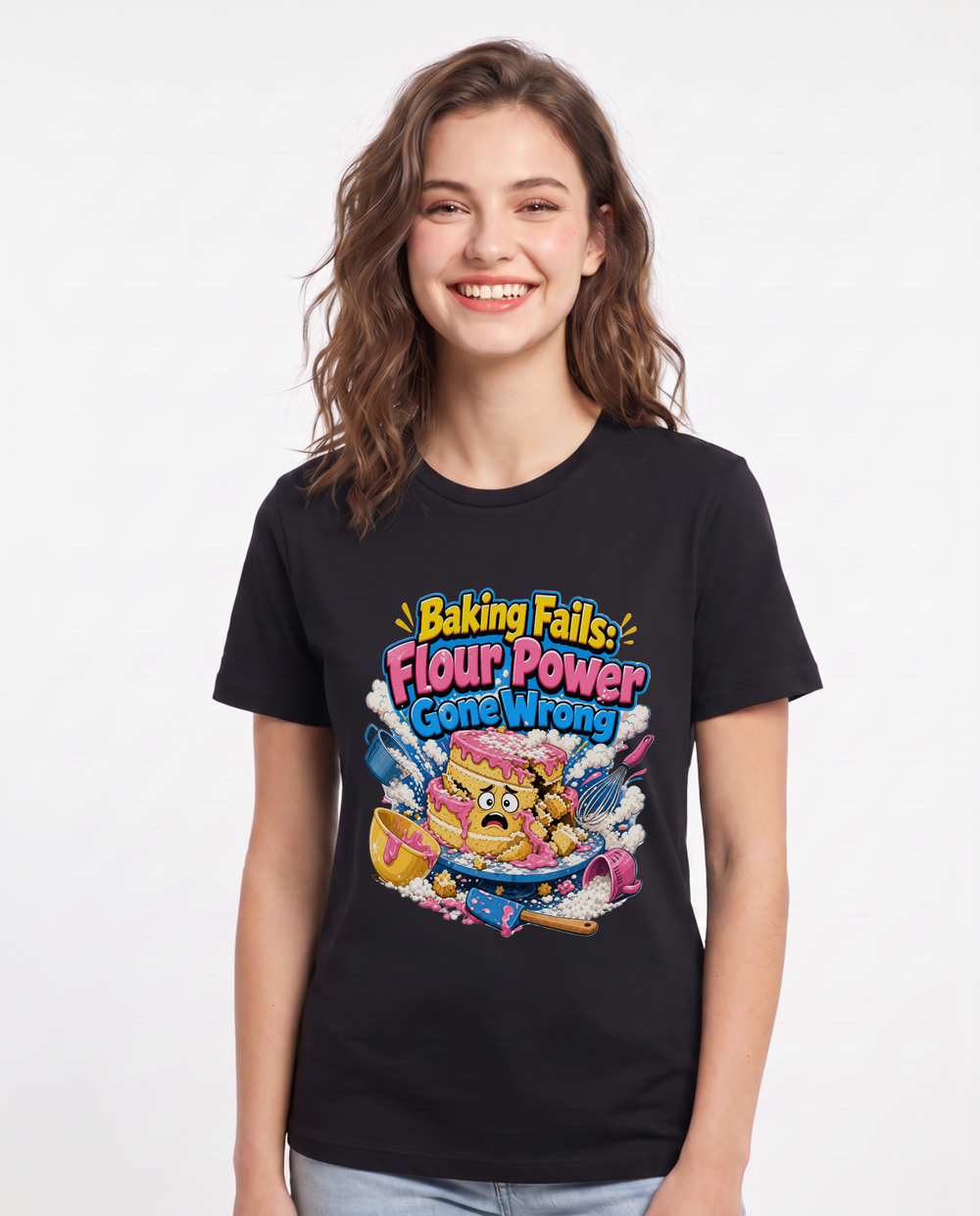 Baking Fails: Flour Power Gone Wrong Women's Black T-Shirt product image 2