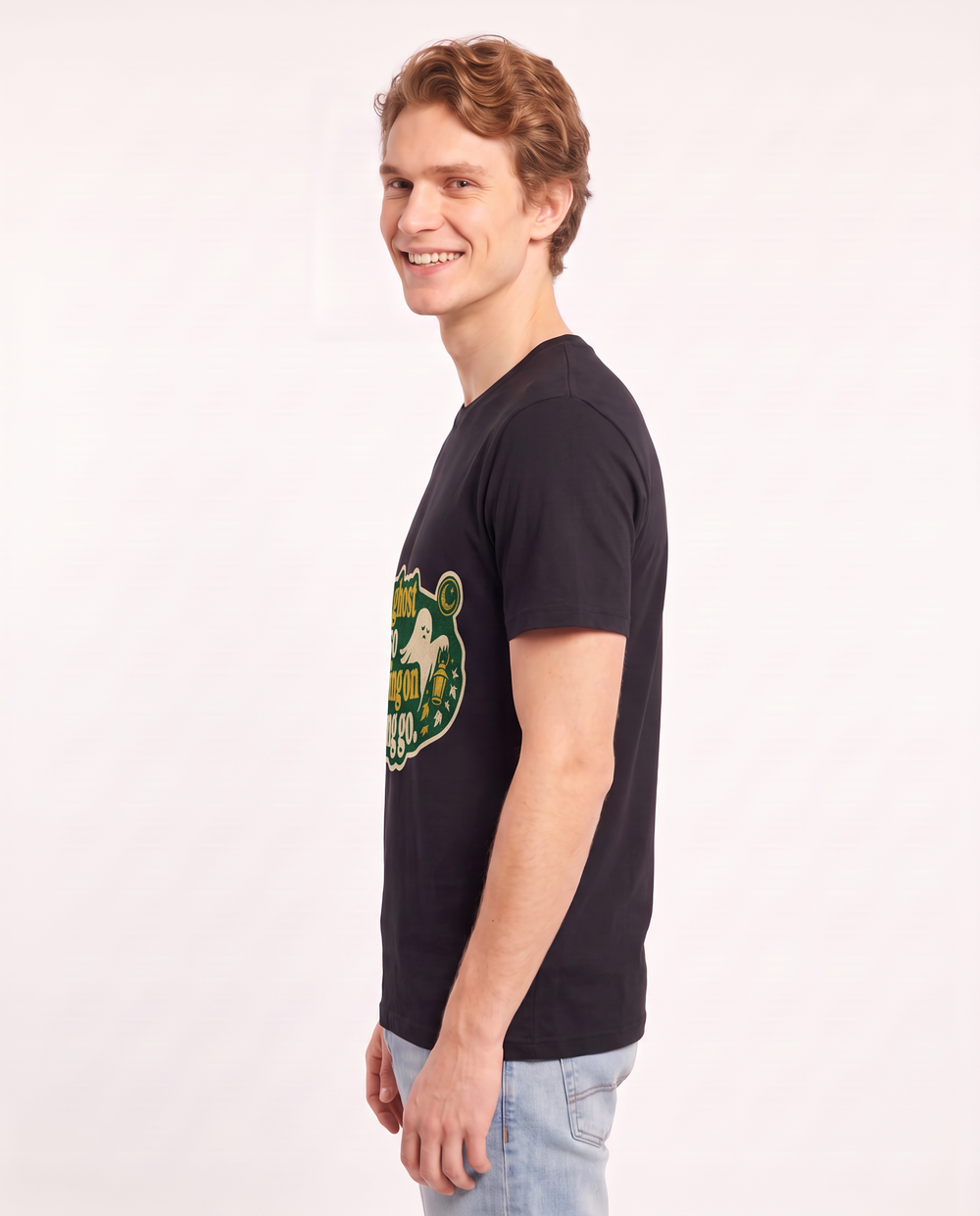 Halloween Men's Black T-Shirt - My ghost is also working on letting product image 2