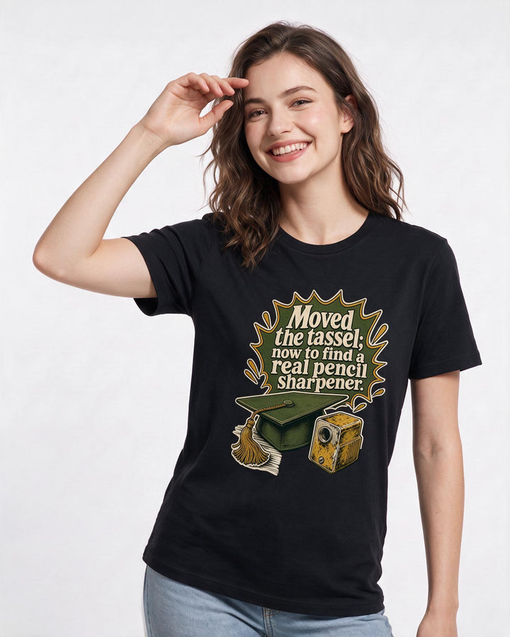Graduation Black T-Shirt for Women – Everyday Expression Graphic Tee product image 1
