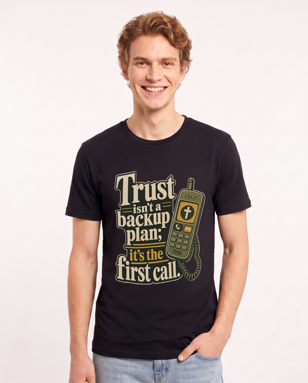 Christian Faith Men's Black T-Shirt – Trust isn't a backup plan; it's the first call. product image 1