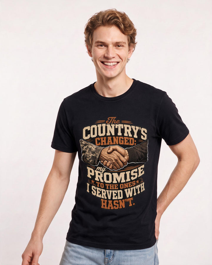 Veteran Men's Black T-Shirt – The country's changed; my promise to the ones I served with hasn't. product image 3