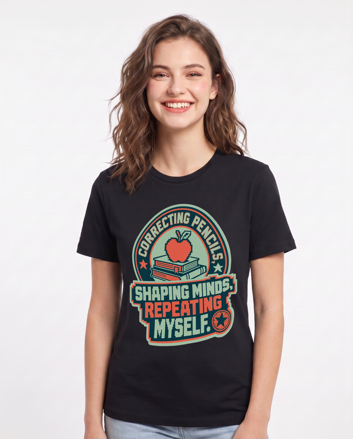 Teacher Gift Women's Black T-Shirt - Correcting pencils, shaping product image 1