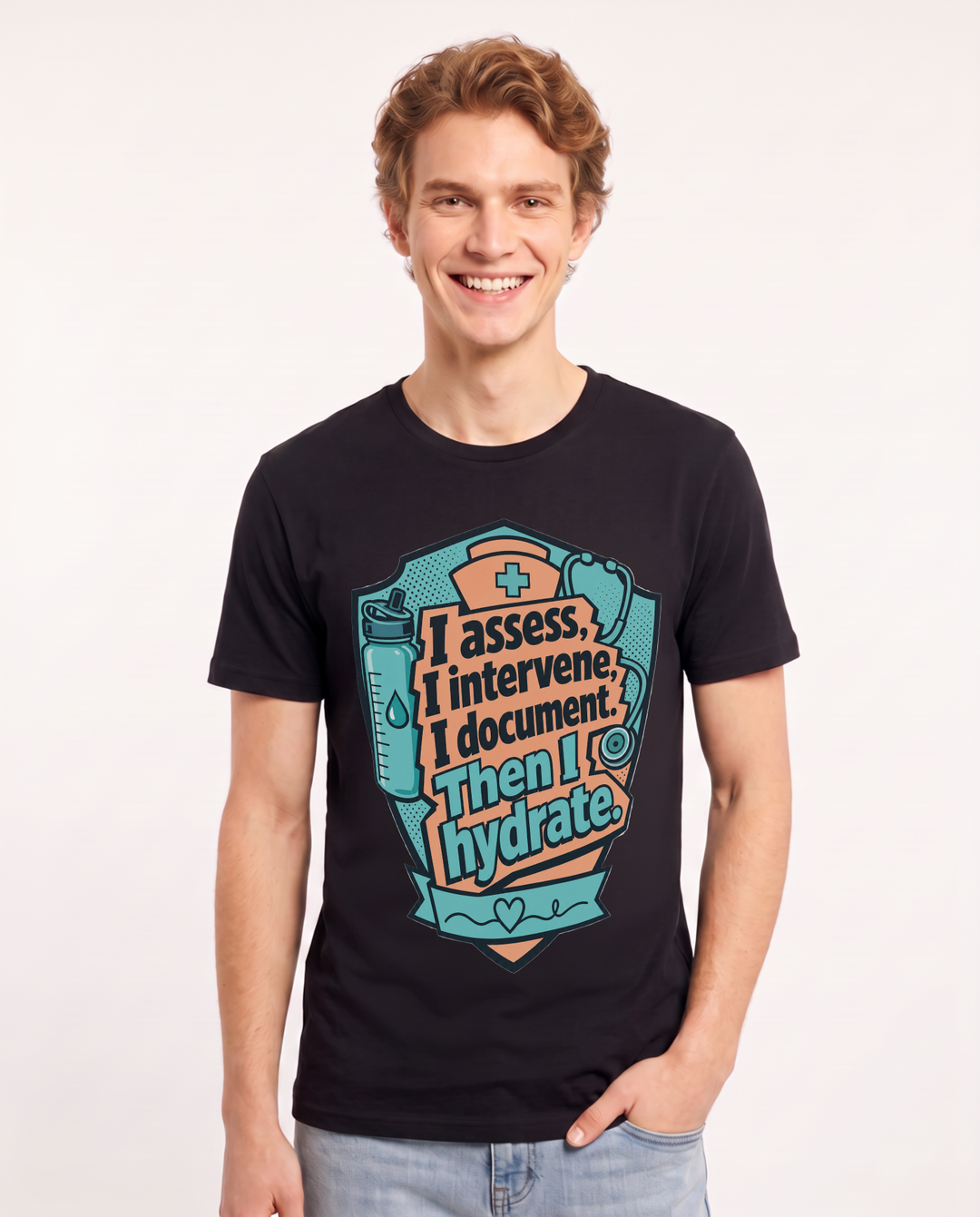 Nurse Gift Men's Black T-Shirt - I assess, I intervene, I document. product image 1