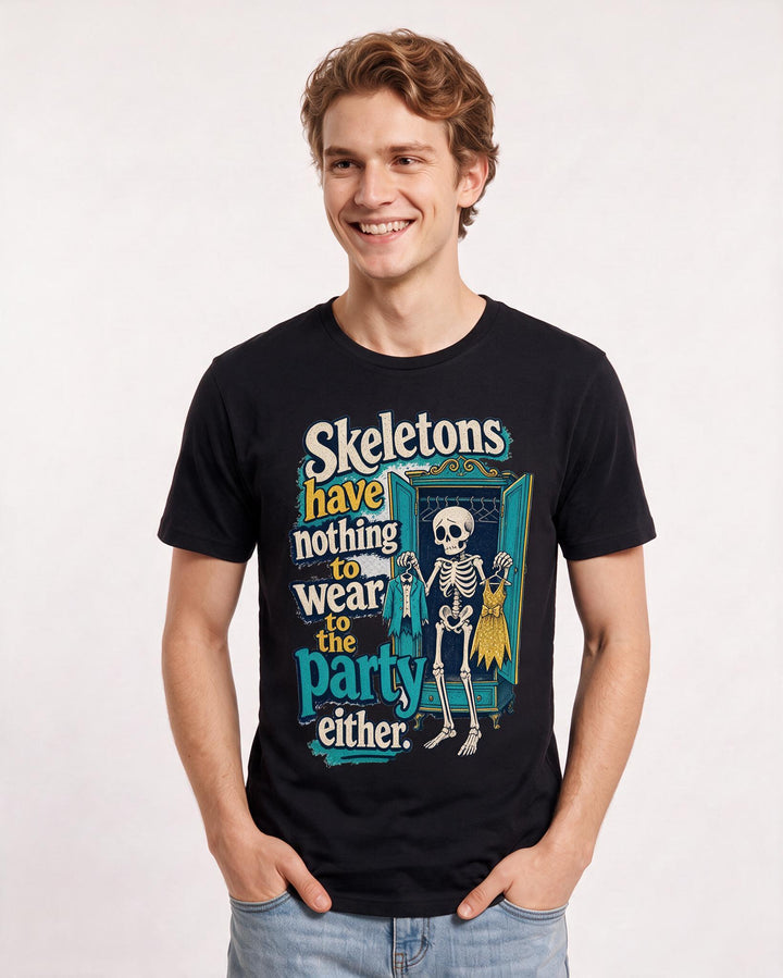Funny Halloween Men's Black T-Shirt – Skeletons have nothing to wear to the party either. product image 3