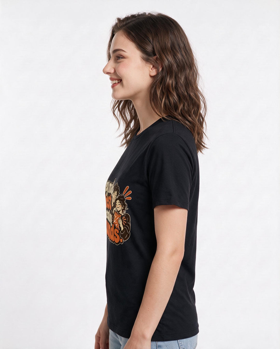 Couples Black T-Shirt for Women – Everyday Expression Graphic Tee product image 2