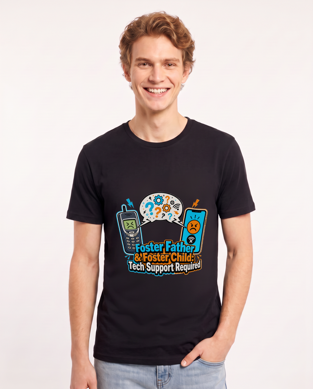 Foster Father & Foster Child: Tech Support Required Men's Black T-Shirt product image 2