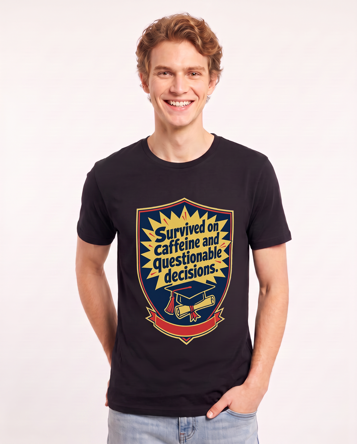 Graduation Gift Men's Black T-Shirt - Survived on caffeine and product image 3