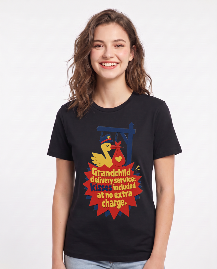 Graphic Women's Black T-Shirt - Grandchild delivery service: kisses product image 1