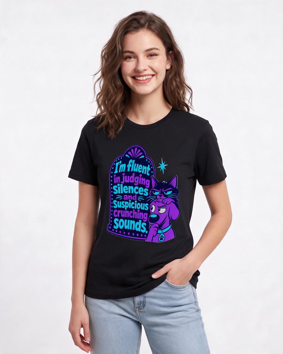 Graphic Women's Black T-Shirt - I'm fluent in judging silences and product image 3