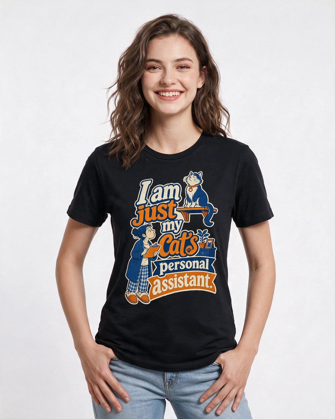 Cat Lover Women's Black T-Shirt – I am just my cat's personal assistant. product image 3