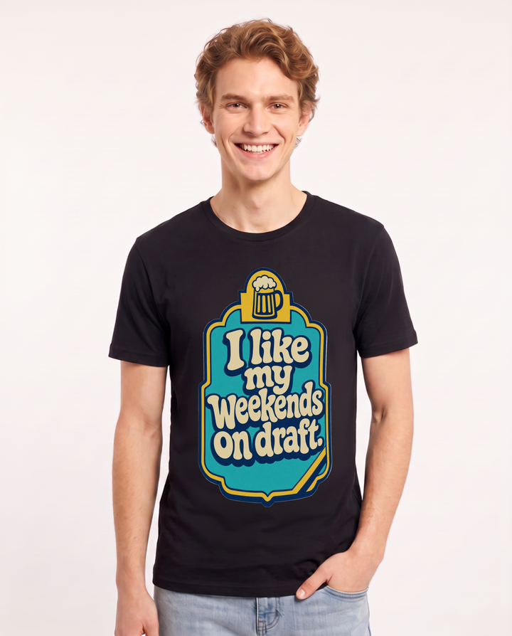 Funny Beer Men's Black T-Shirt - I like my weekends on draft. product image 1