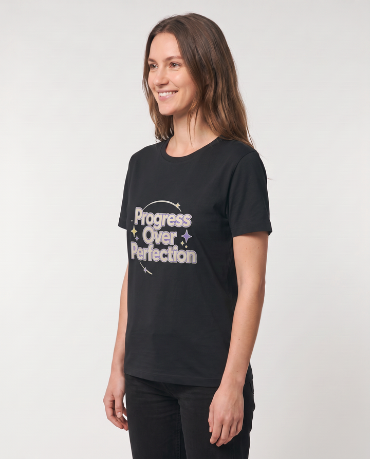 Progress Over Perfection Black T-Shirt mockup 2