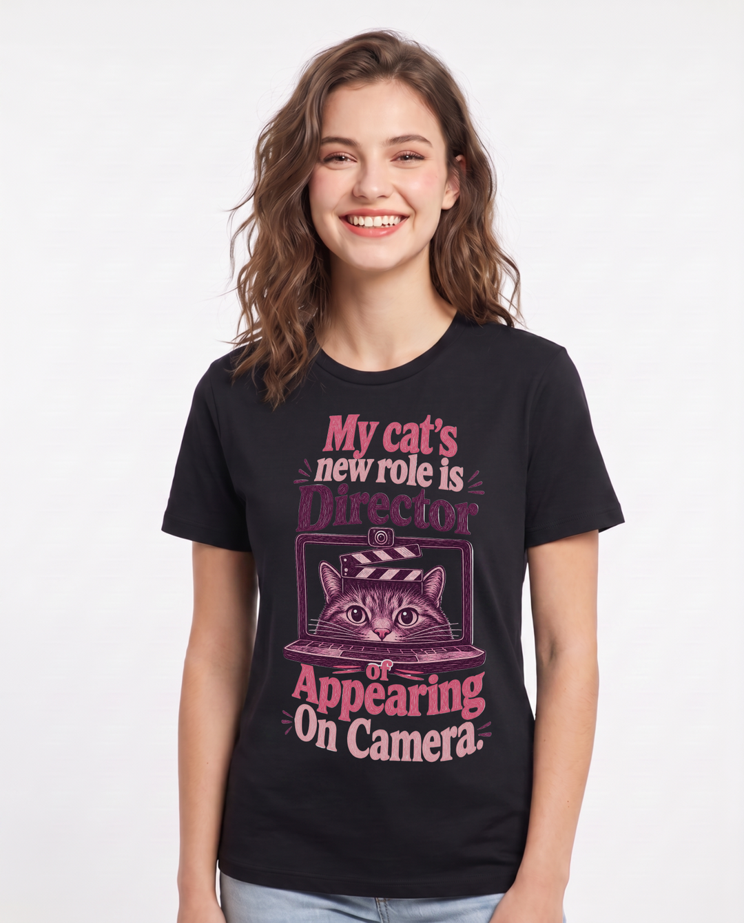 Cat Lover Women's Black T-Shirt – My cat's new role is Director of product image 1