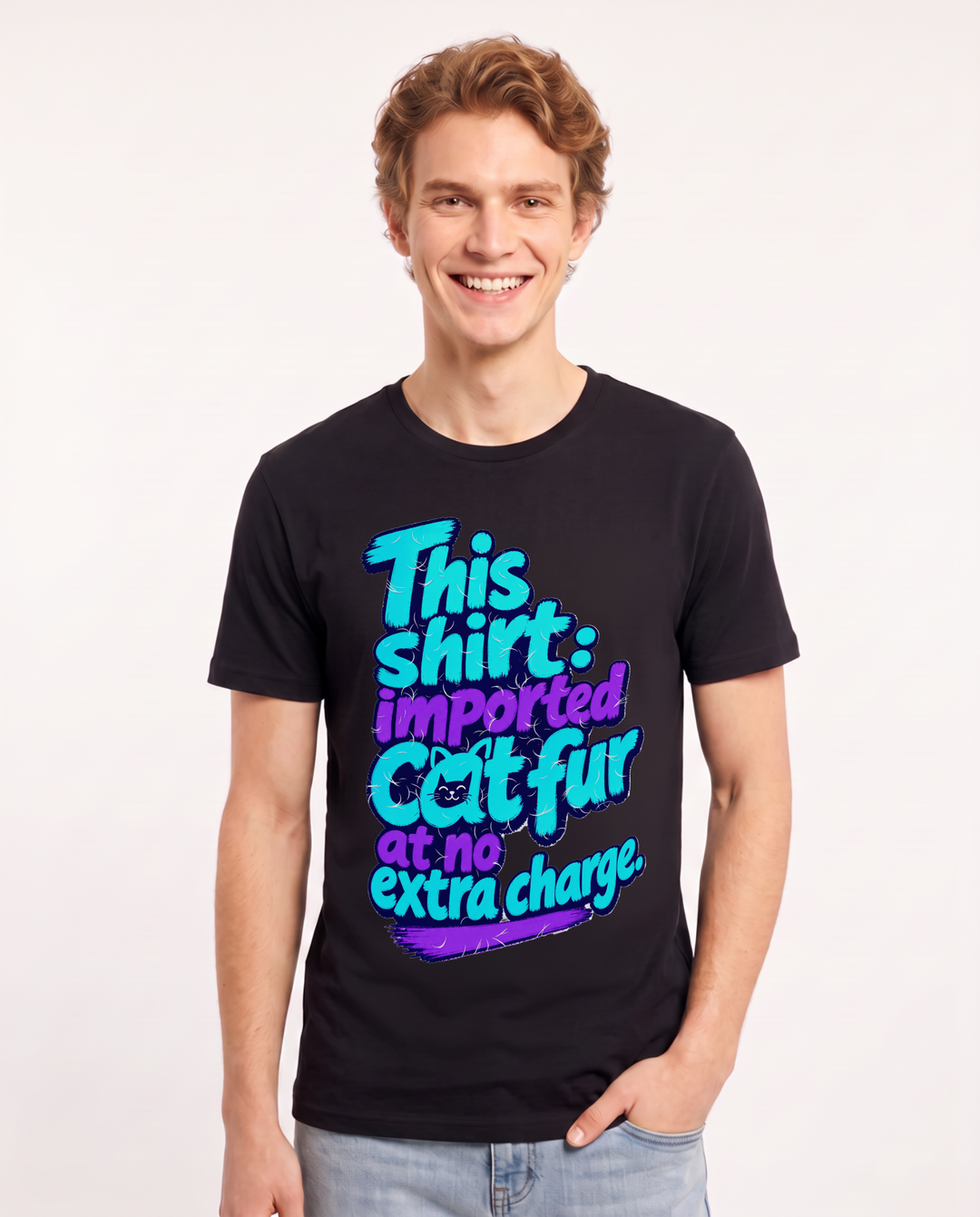 Cat Lover Black T-Shirt for Men – Everyday Expression Graphic Tee product image 3