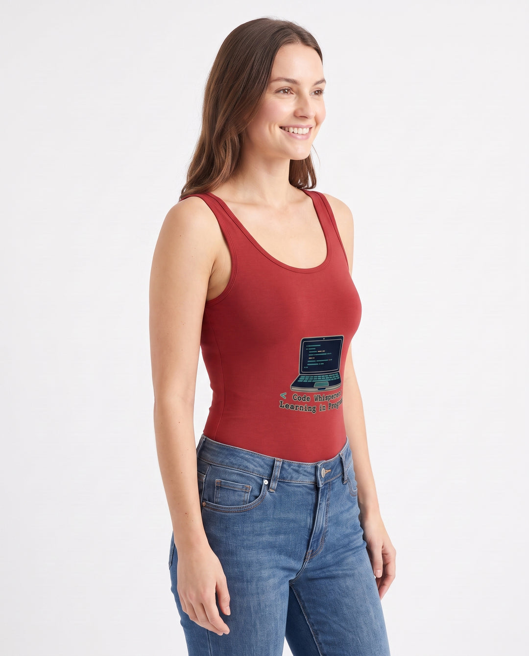 Code Whisperer: Learning In Progress Sleeveless Tank Bodysuit mockup 2