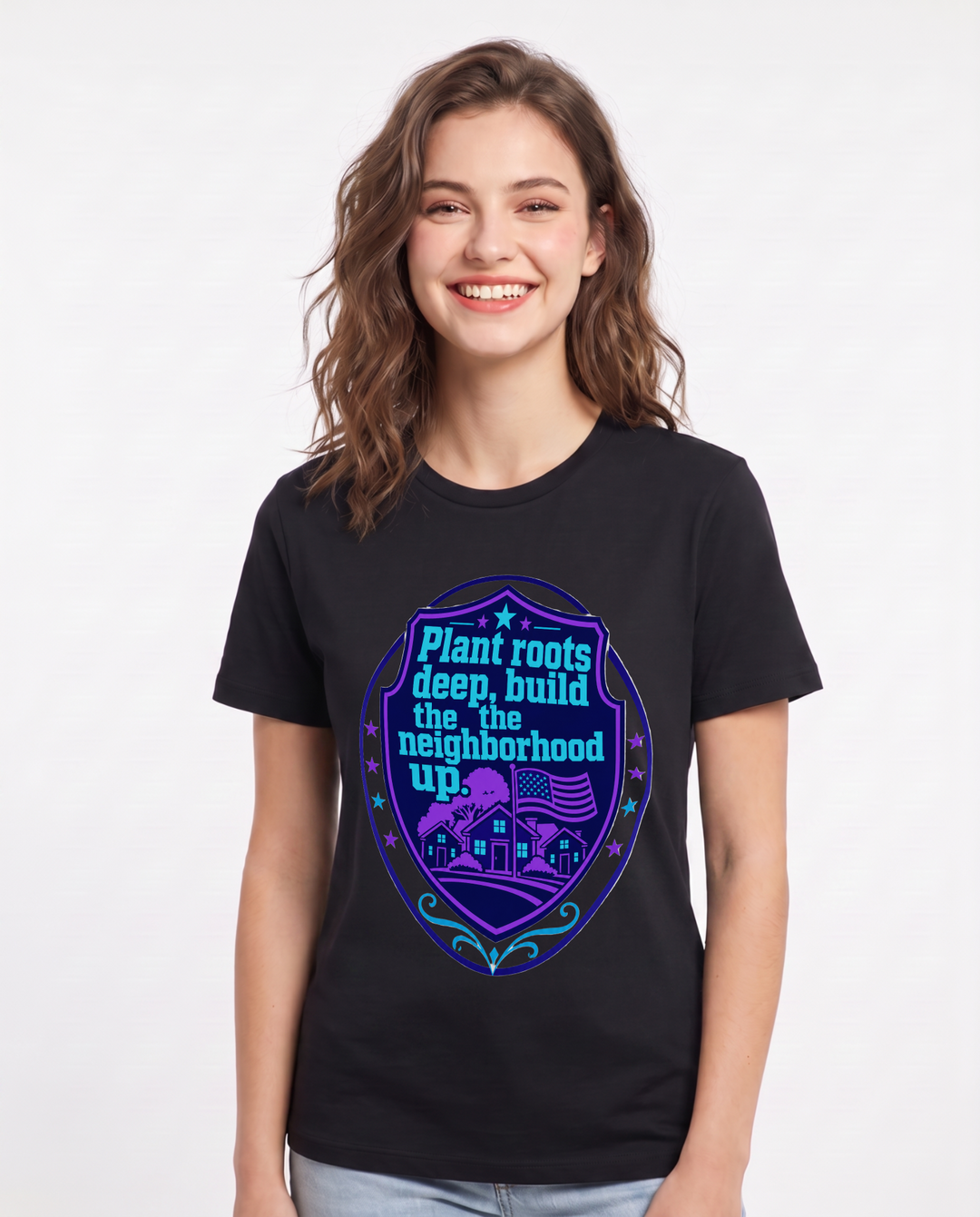 Graphic Women's Black T-Shirt - Plant roots deep, build the product image 1