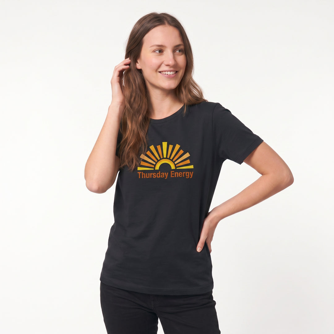 Abstract Sunrise With Dynamic Typography Black T-Shirt product photo 1