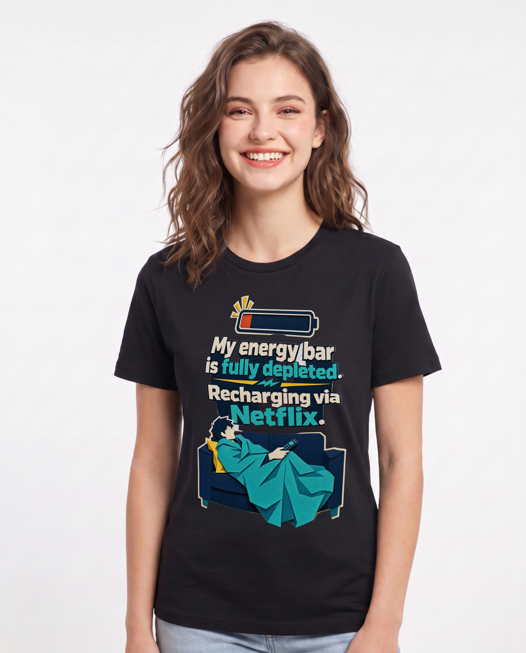 Funny Gaming Women's Black T-Shirt – My energy bar is fully depleted. product image 1
