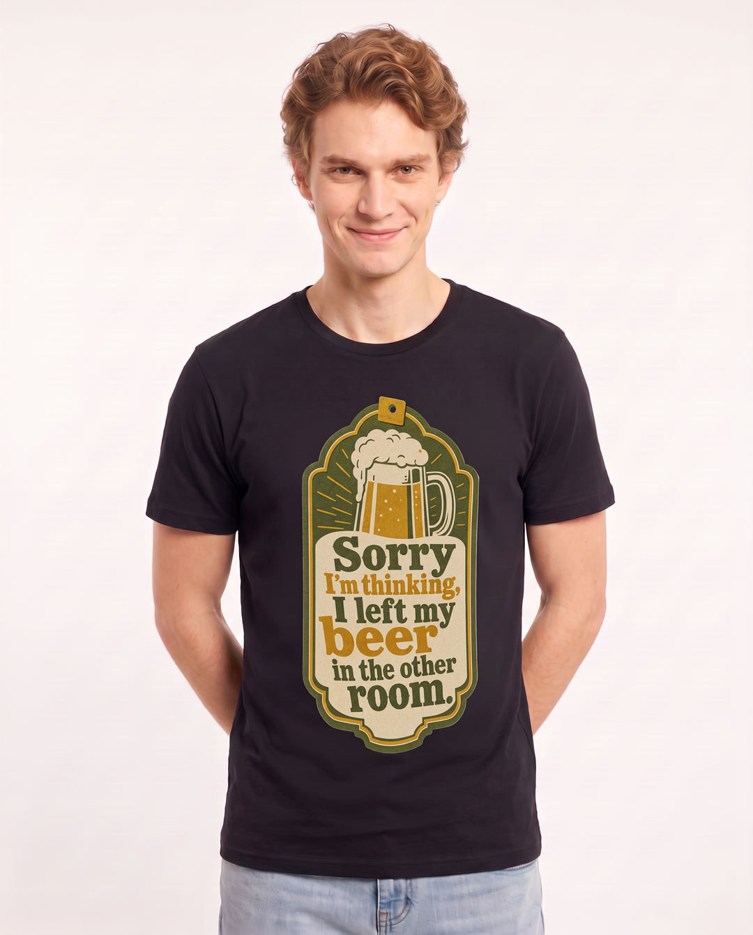 Funny Beer Men's Black T-Shirt - Sorry I'm thinking, I left my beer in product image 3