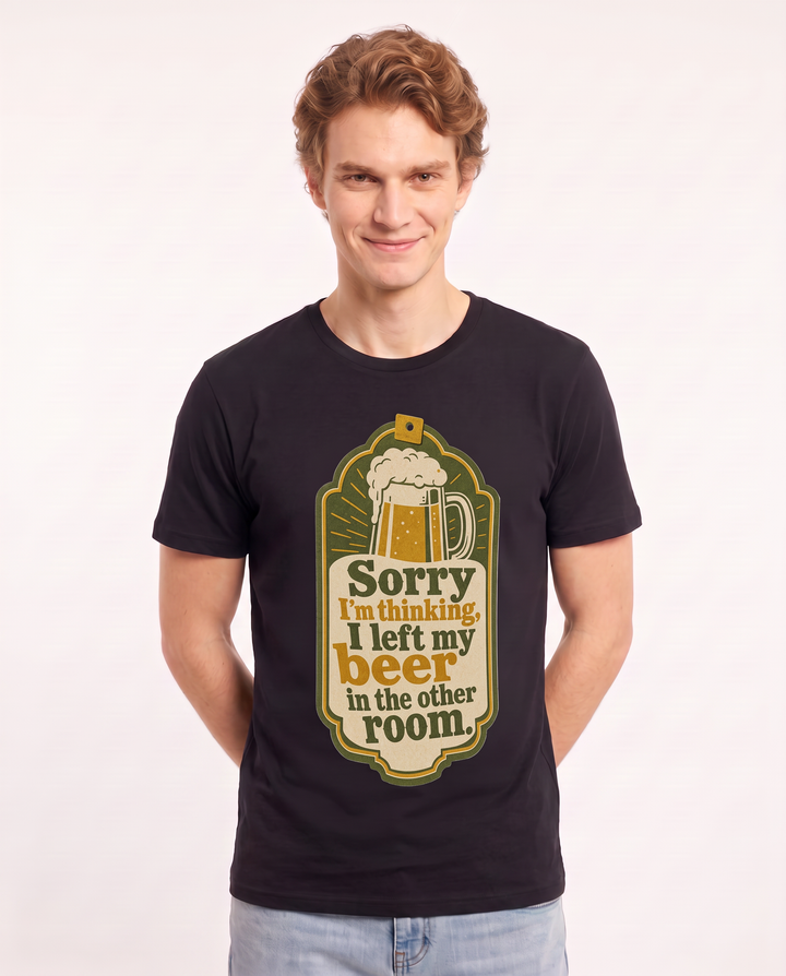Funny Beer Men's Black T-Shirt - Sorry I'm thinking, I left my beer in product image 3