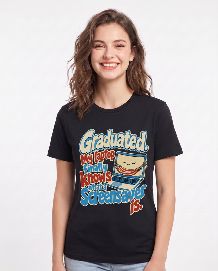 Graduation Black T-Shirt for Women – Everyday Expression Graphic Tee product image 1