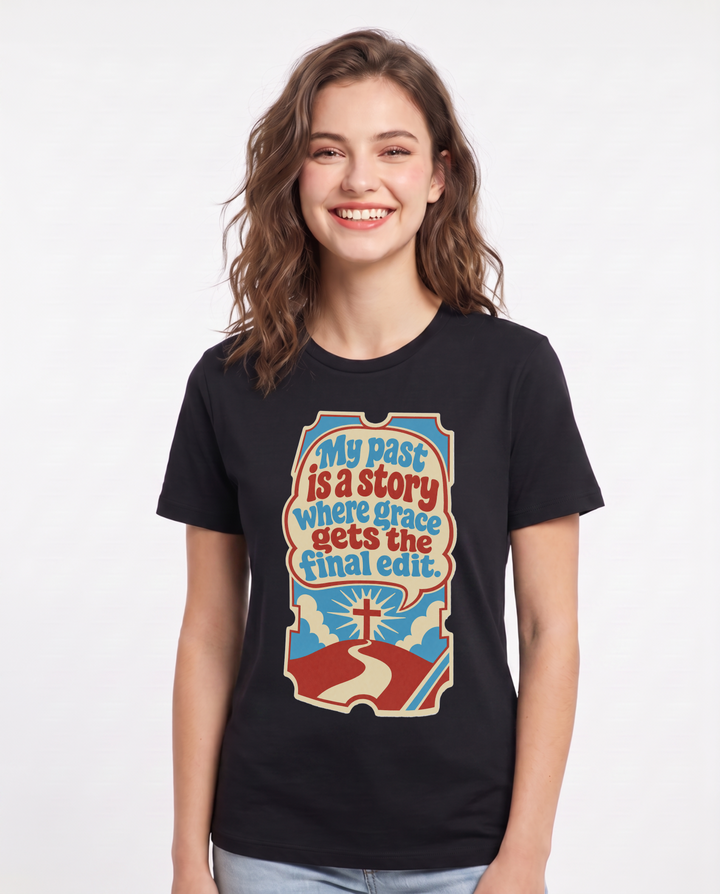 Graphic Women's Black T-Shirt - My past is a story where grace gets product image 1