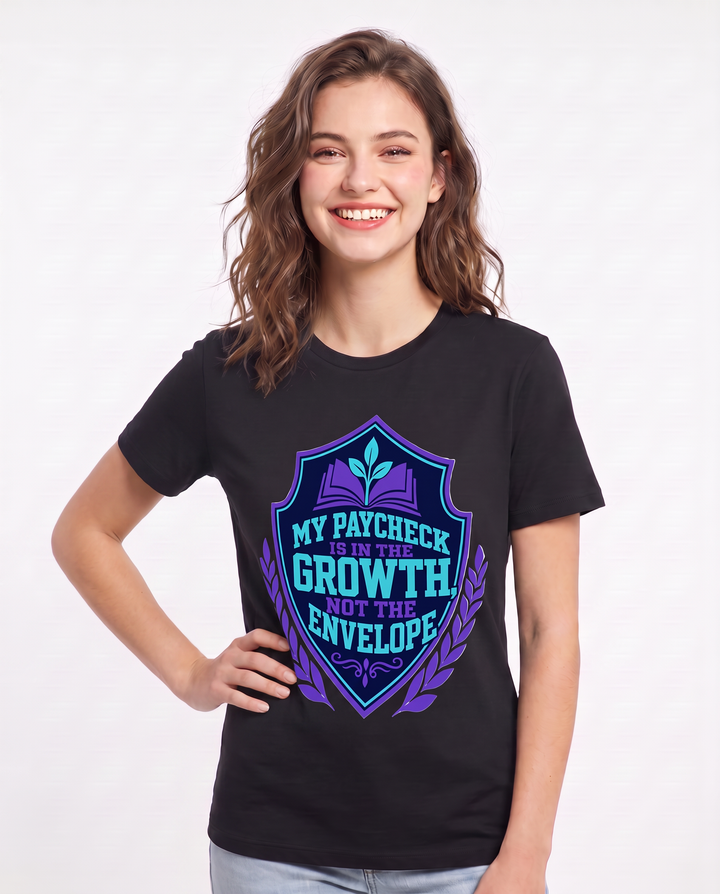 Teacher Gift Women's Black T-Shirt - My paycheck is in the growth, not product image 3