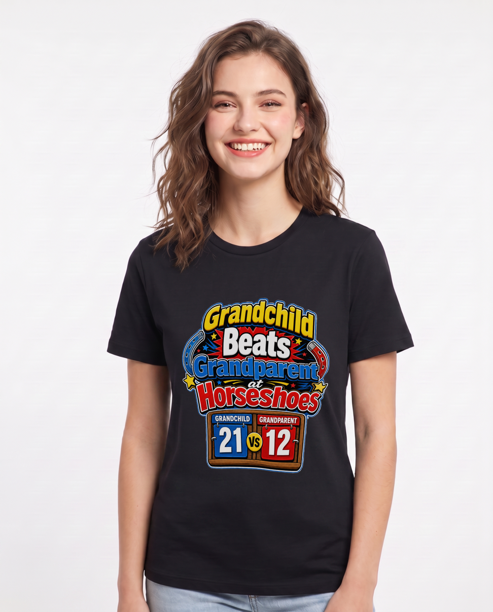 Grandchild Beats Grandparent at Horseshoes Women's Black T-Shirt product image 2