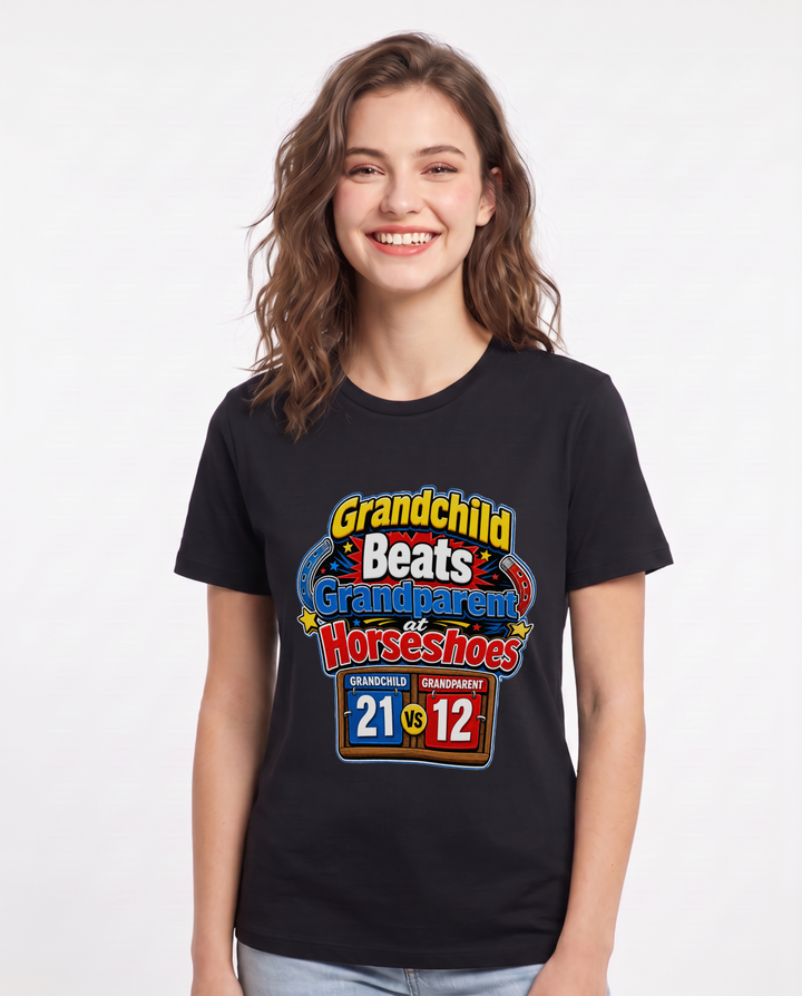 Grandchild Beats Grandparent at Horseshoes Women's Black T-Shirt product image 2