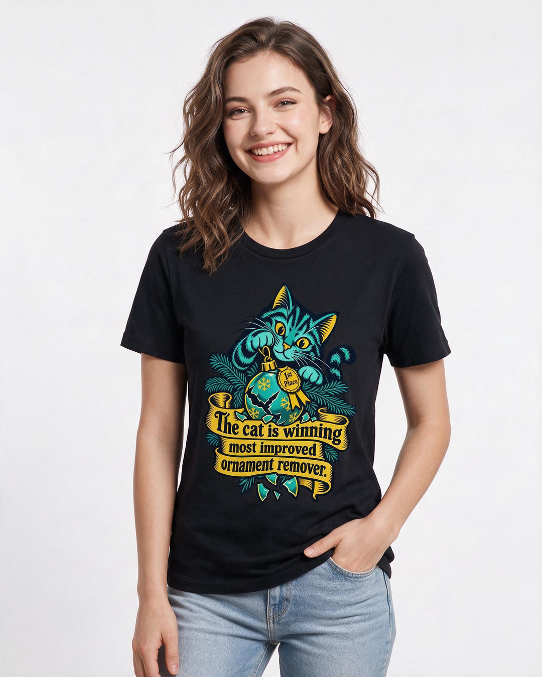 Christmas Black T-Shirt for Women – Holiday Theme Graphic Tee product image 1