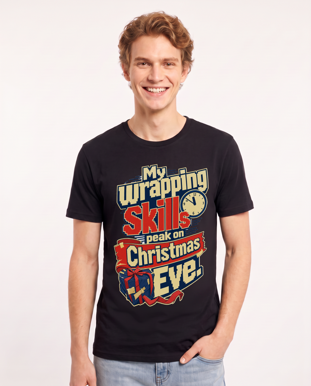 Funny Christmas Men's Black T-Shirt – My wrapping skills peak on Christmas Eve. product image 1