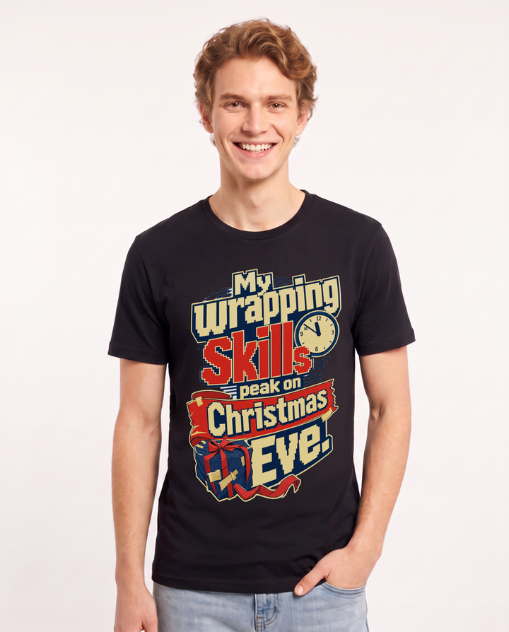 Funny Christmas Men's Black T-Shirt – My wrapping skills peak on Christmas Eve. product image 1