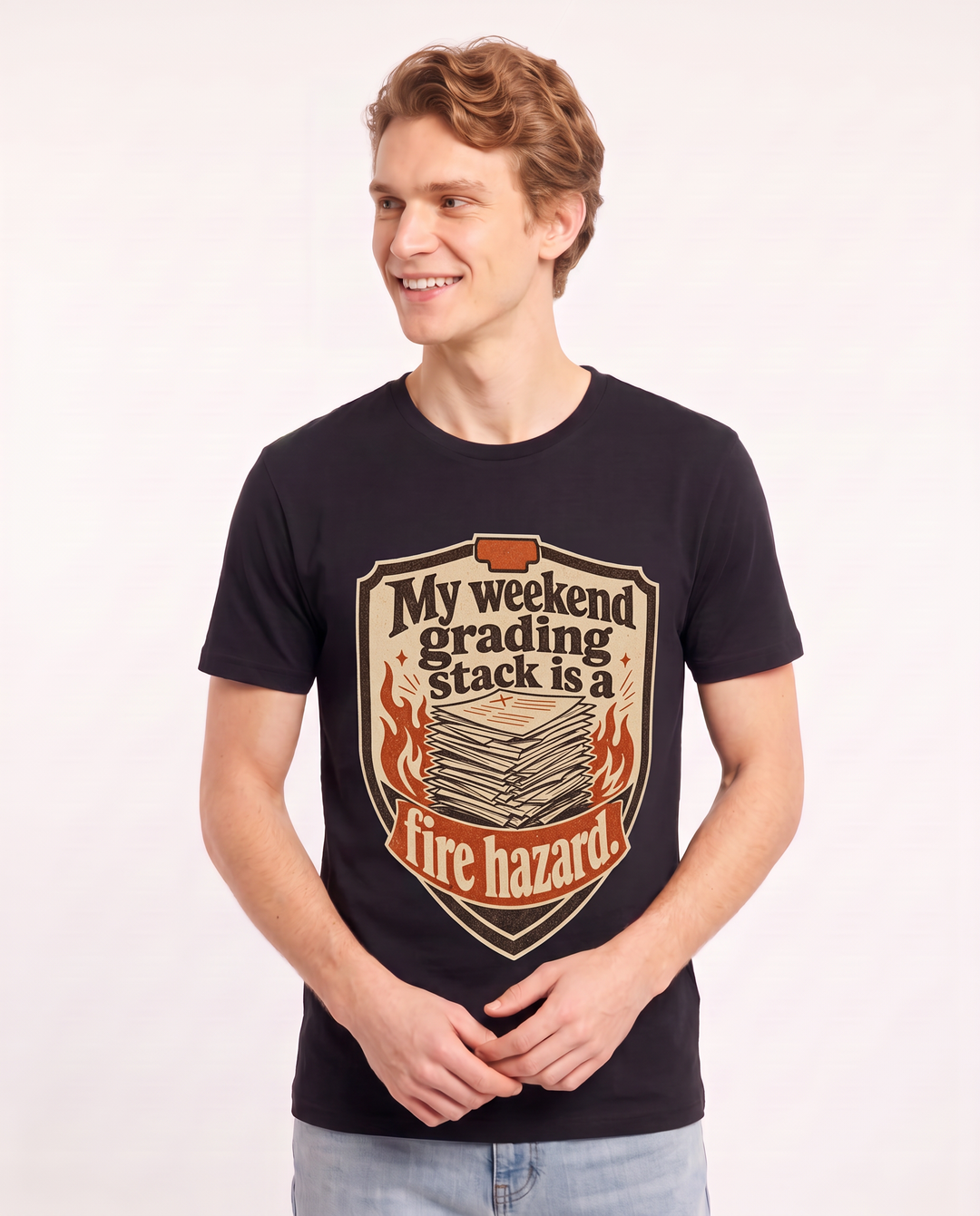 Teacher Gift Men's Black T-Shirt - My weekend grading stack is a fire product image 3