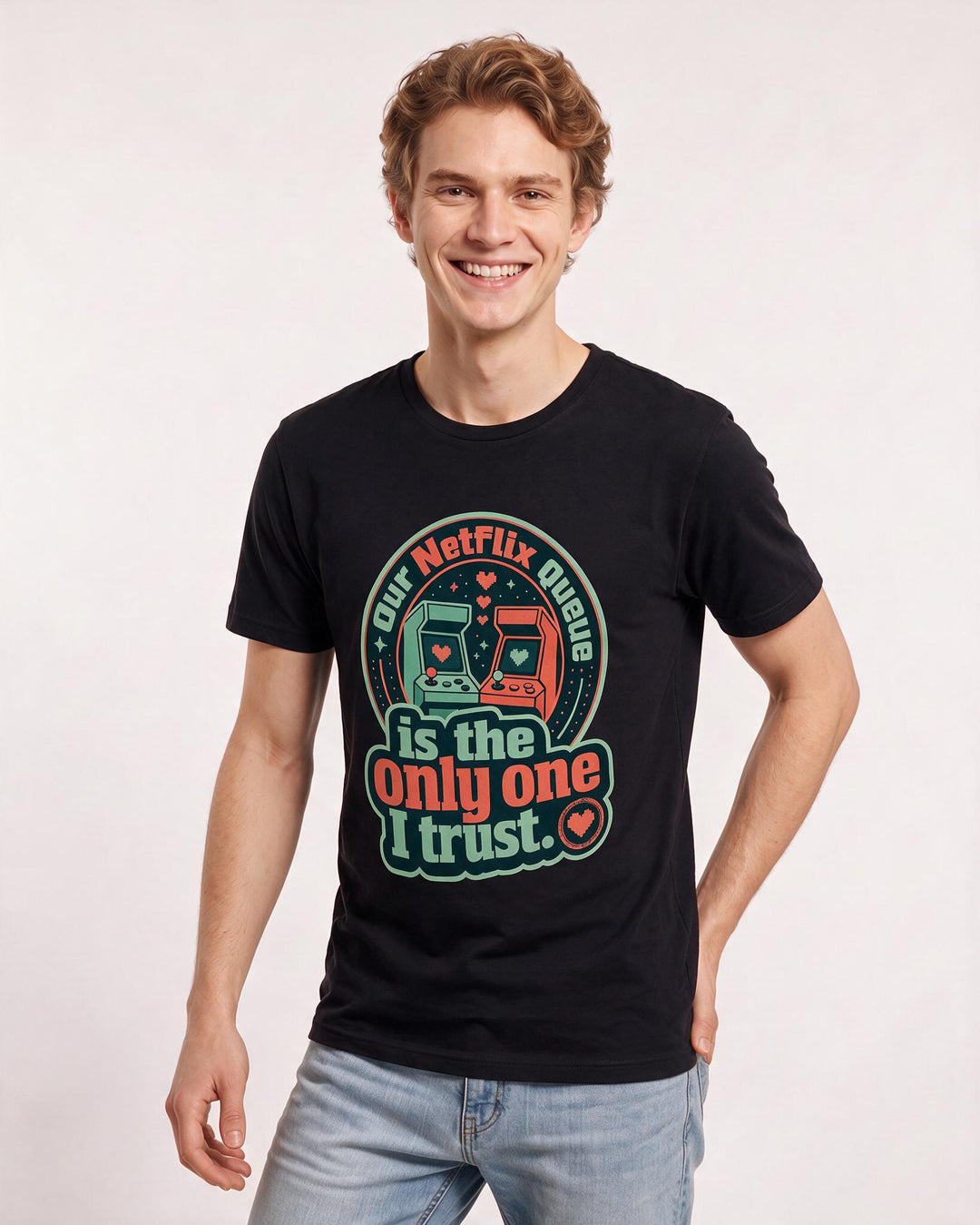 Couples Men's Black T-Shirt - Our Netflix queue is the only one I product image 3