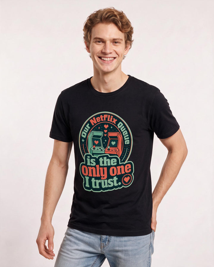 Couples Men's Black T-Shirt - Our Netflix queue is the only one I product image 3