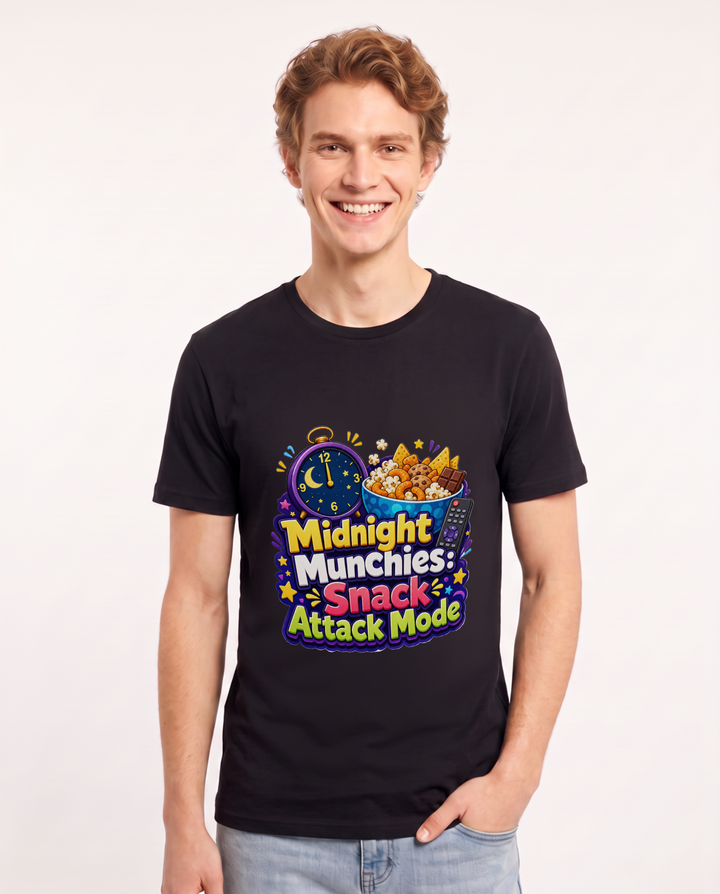 Midnight Munchies: Snack Attack Mode Men's Black T-Shirt product image 2