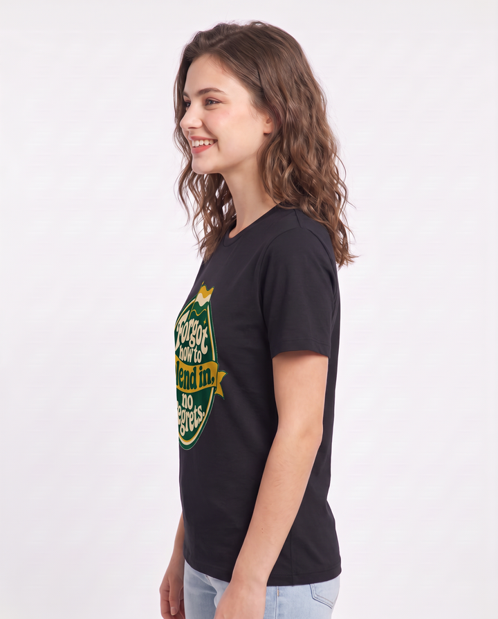 Graphic Women's Black T-Shirt - Forgot how to blend in, no regrets. product image 2