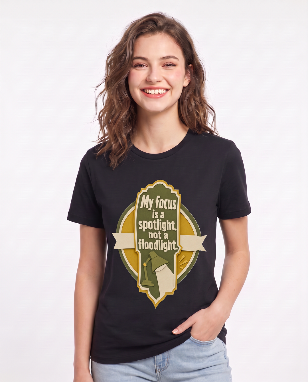 Graphic Women's Black T-Shirt - My focus is a spotlight, not a product image 3