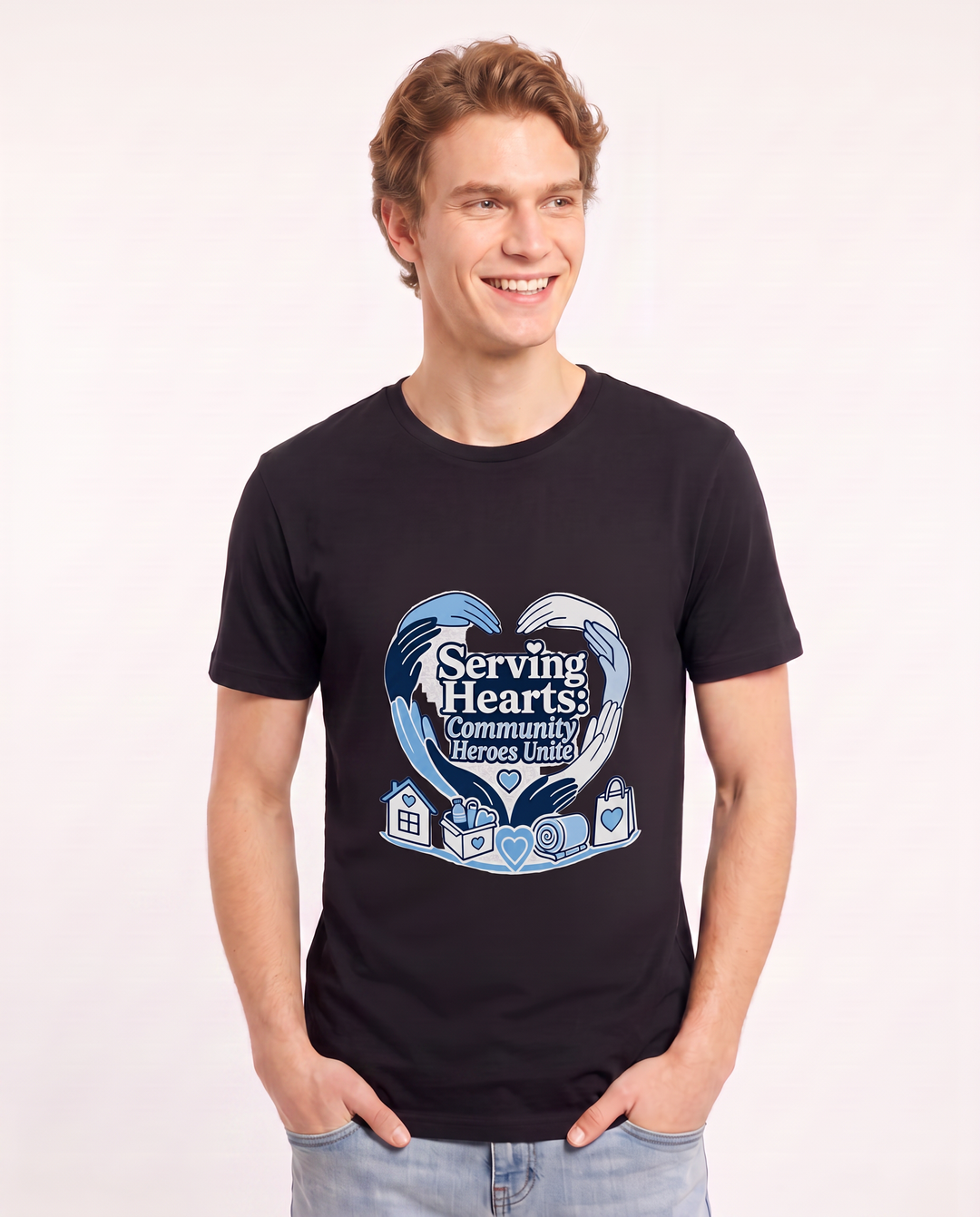 Serving Hearts: Community Heroes Unite Men's Black T-Shirt product image 1