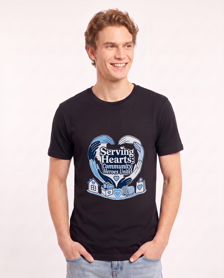 Serving Hearts: Community Heroes Unite Men's Black T-Shirt product image 1