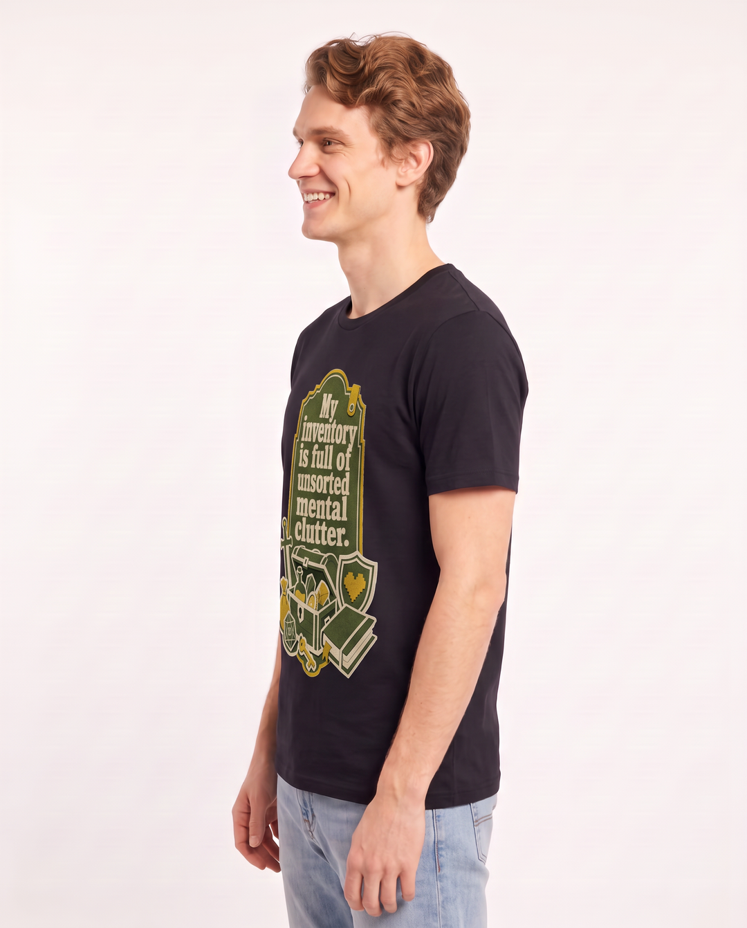 Gaming Men's Black T-Shirt - My inventory is full of unsorted mental product image 2