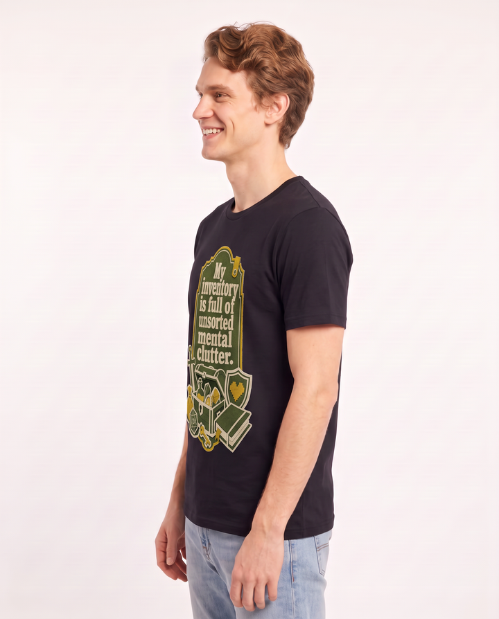 Gaming Men's Black T-Shirt - My inventory is full of unsorted mental product image 2