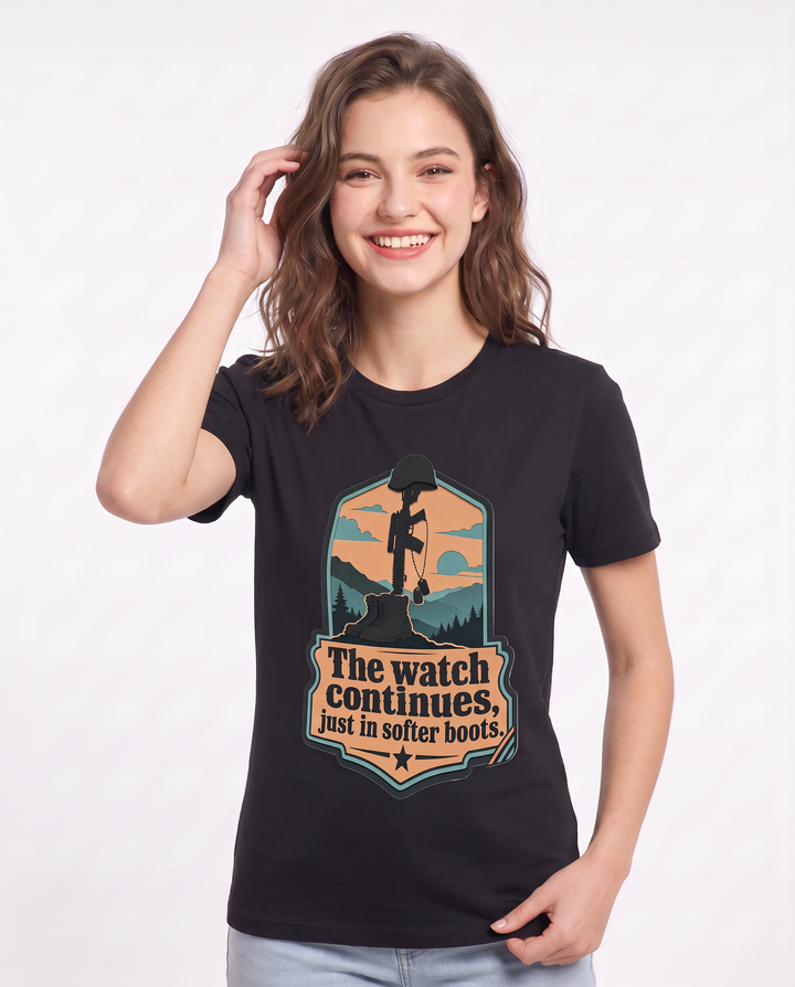 Graphic Women's Black T-Shirt - The watch continues, just in softer product image 3
