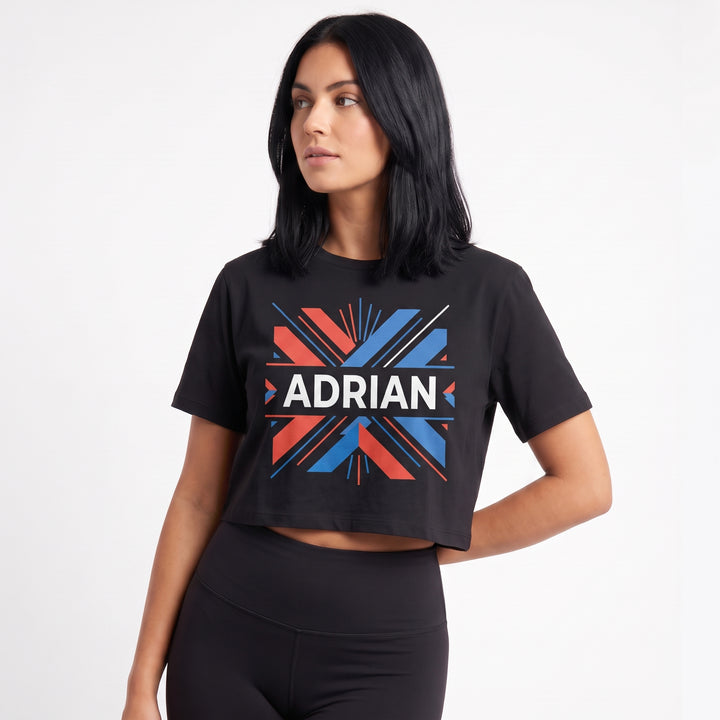 Bold Uppercase Name With Abstract Geometry Crop Top product photo 1