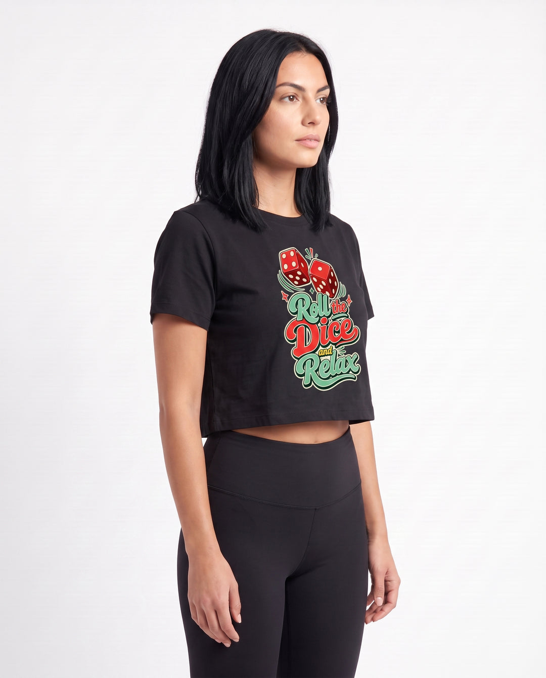 Roll The Dice And Relax Crop Top mockup 2