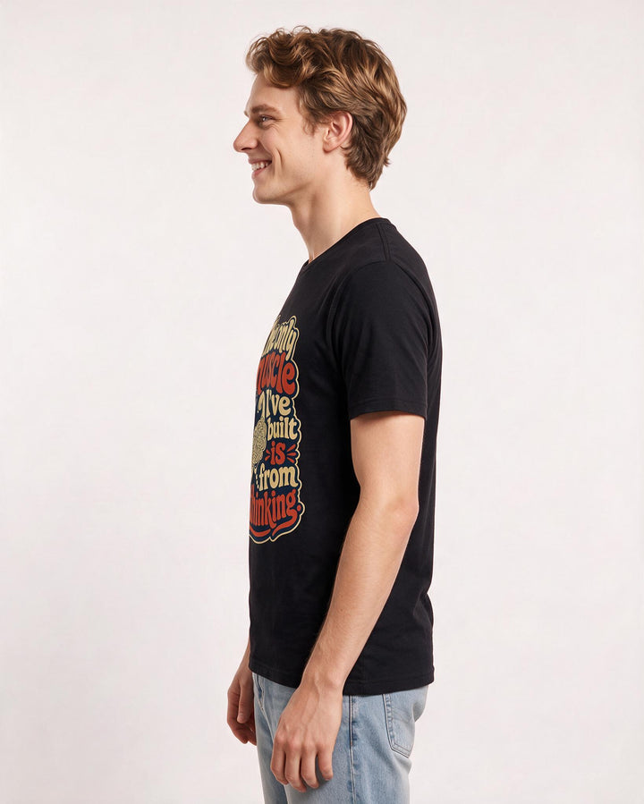 Funny Meme Men's Black T-Shirt – The only muscle I've built is from overthinking. product image 2