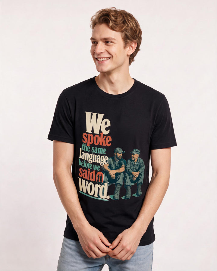 Veteran Men's Black T-Shirt – We spoke the same language before we said a word. product image 3